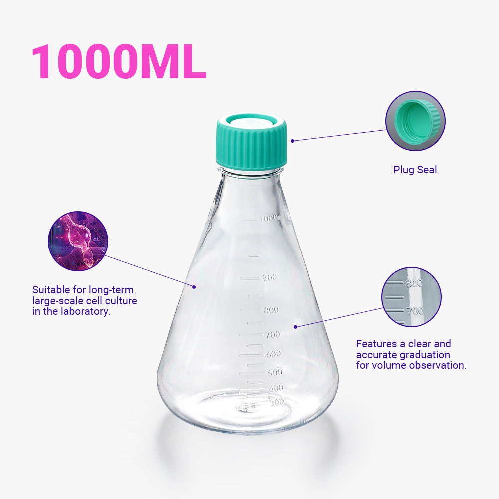 1000 mL Sterile Non-Treated Erlenmeyer Flasks with Plug Seal Cap