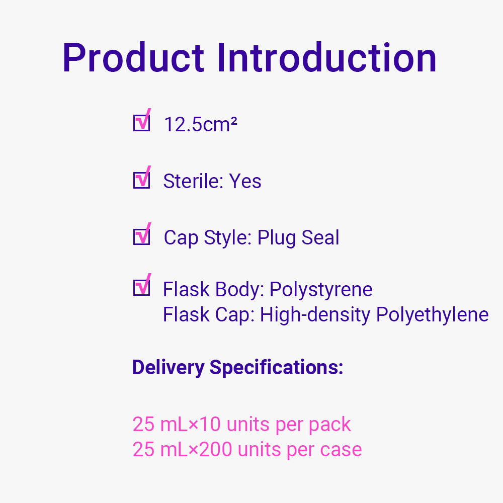 Cell and Tissue Culture Flasks, 12.5 cm², 25ml, CellATTACH Treated, Plug seal, Sterile, 200piece(s)/case