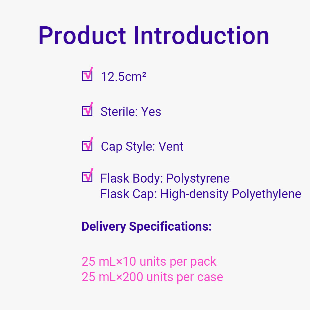 Cell and Tissue Culture Flasks, 12.5 cm², 25ml, CellATTACH Treated, Vent cap, Sterile, 200piece(s)/case