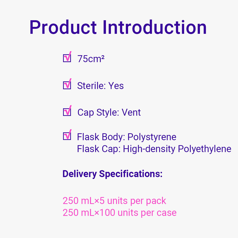 Cell and Tissue Culture Flasks, 75.0 cm², 250ml, CellATTACH Treated, Vent cap, Sterile, 100piece(s)/case