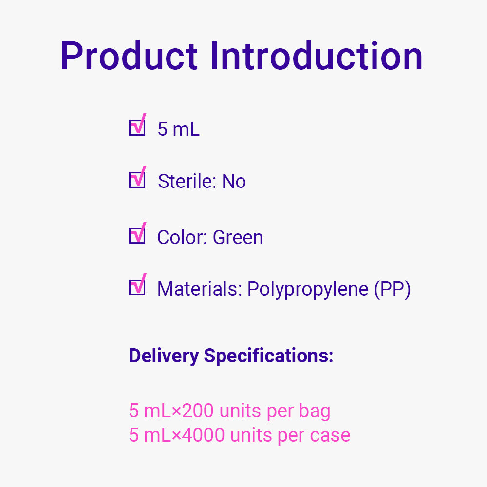 Micro Centrifuge Tubes, 5.0 mL, Green, Conical, DNAse&RNAse Free, Non-Pyrogenic, non-Sterile, 4000piece(s)/case