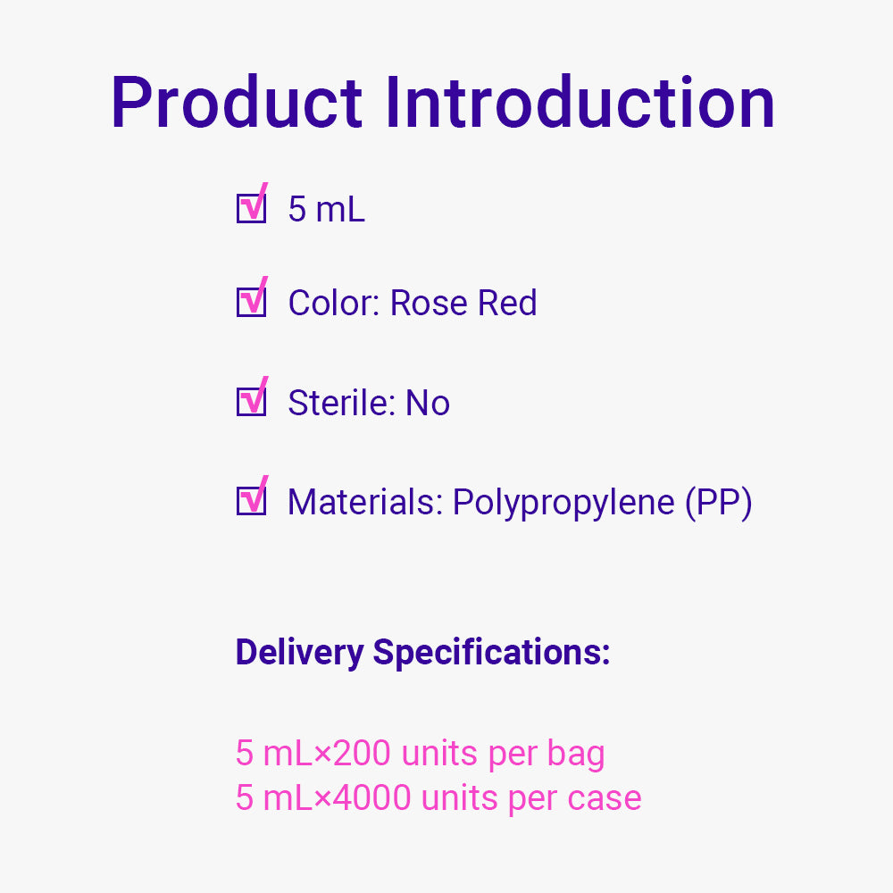 Micro Centrifuge Tubes, 5.0 mL, Rose Red, Conical, DNAse&RNAse Free, Non-Pyrogenic, non-Sterile, 4000piece(s)/case