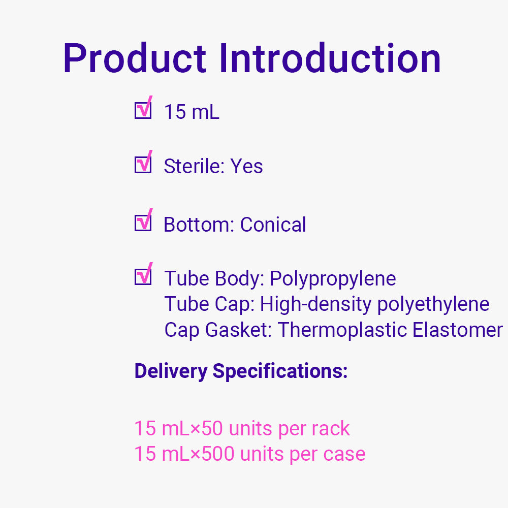 High-Performance Centrifuge Tubes, 15 mL, RCF 20000g, Conical, Green color cap Ultra High Performance, Sterile, paper rack packing, 500piece(s)/case