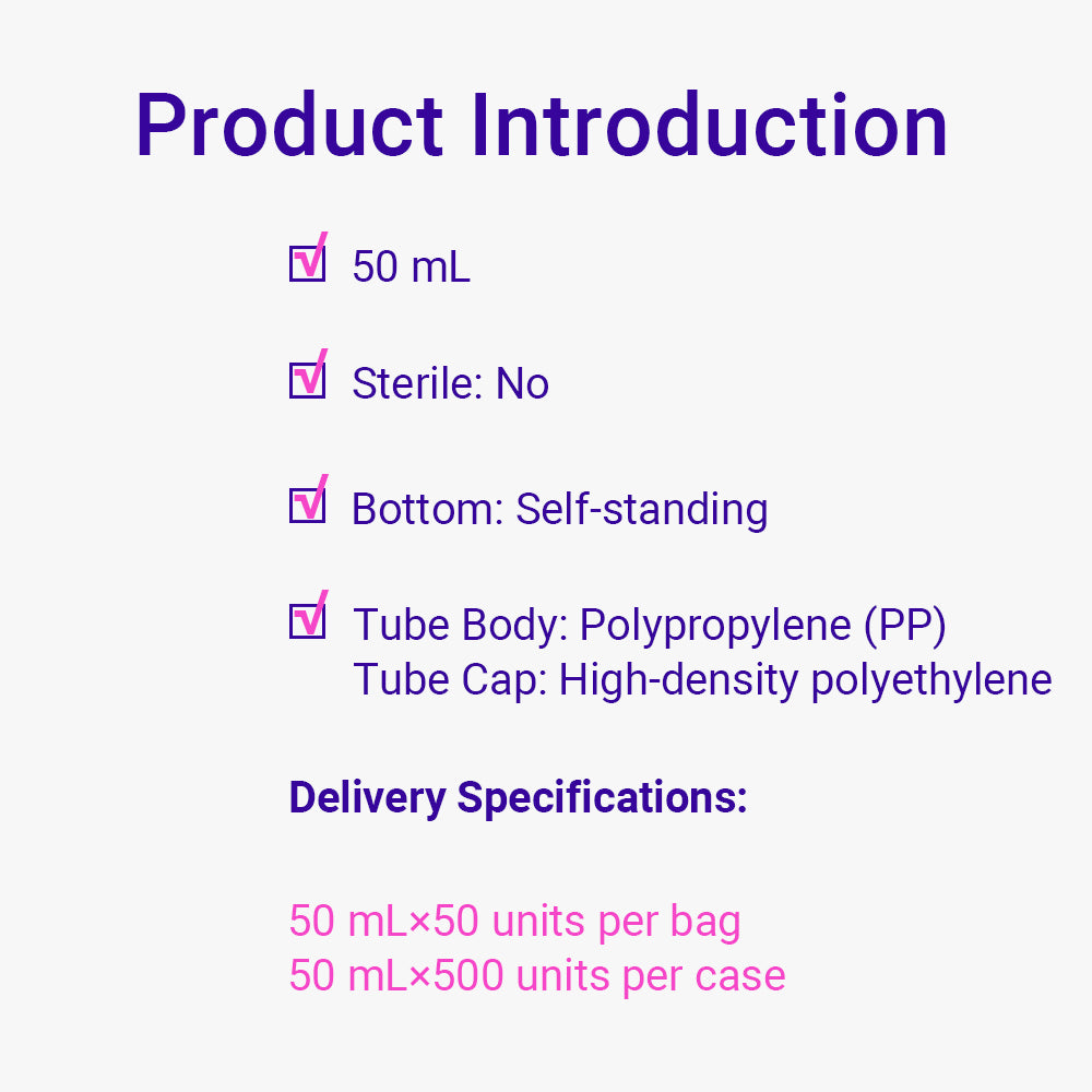 Centrifuge Tubes, 50 mL, RCF 10000g, Self-standing, Green color cap, Ultra High Performance, non-Sterile, bag packing, 500piece(s)/case