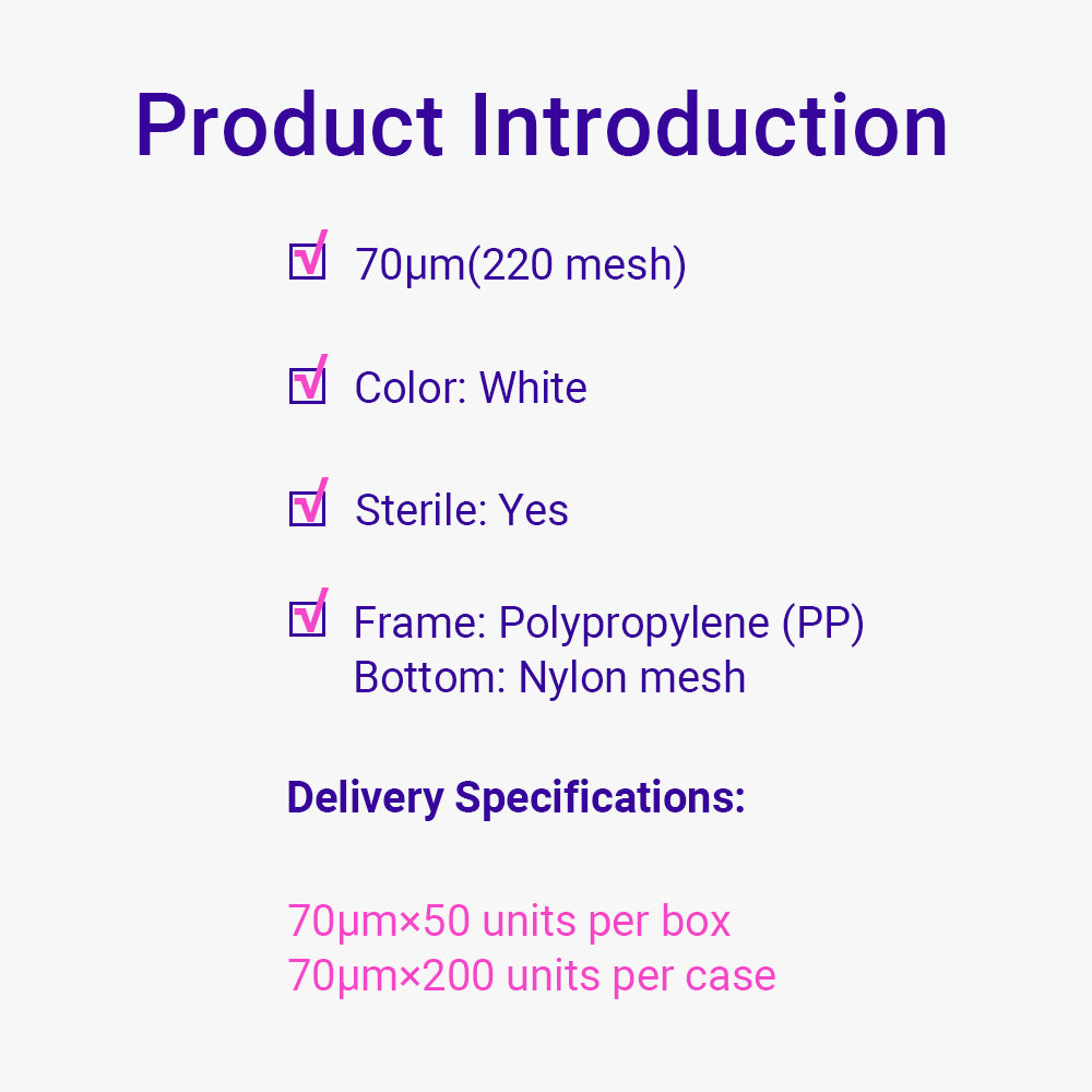 Cell Strainers, 70 μm Cell Strainer, White, Sterile, Individually Packaged, 200piece(s)/case