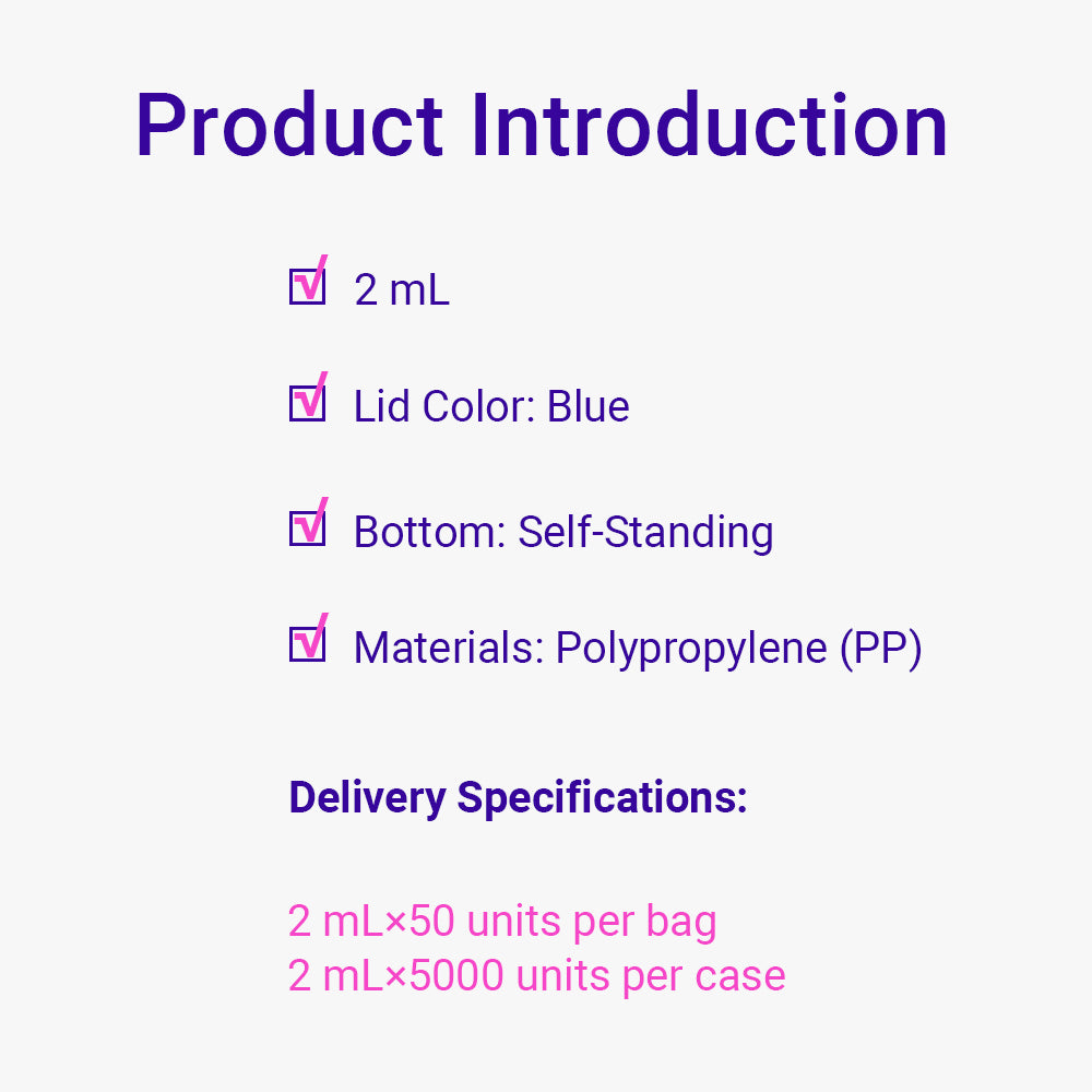 Freezing Vials, 2.0 mL, Self-standing, Blue, Flat cap, bag packing way, Sterile, DNAse&RNAse free, Non-Pyrogenic, 5000piece(s)/case