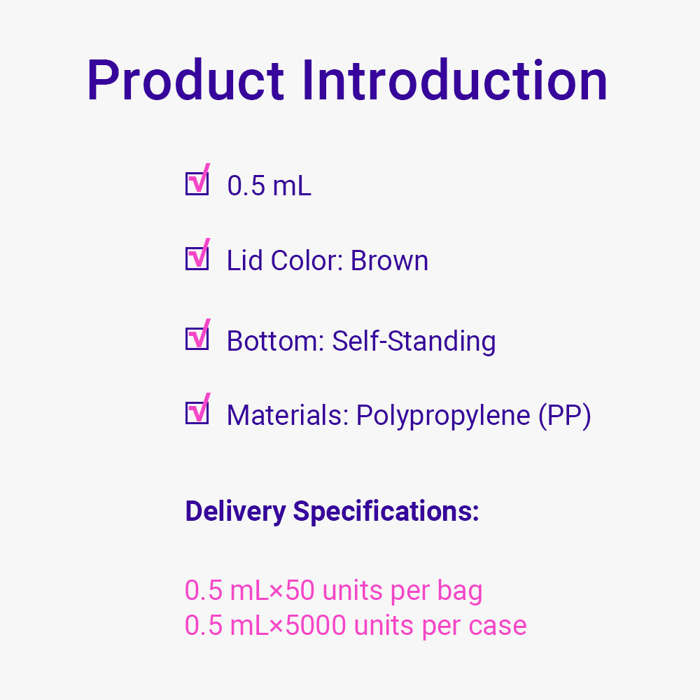 Freezing Vials, 0.5 mL, Self-standing, Brown, Flat cap, bag packing way, Sterile, DNAse&RNAse free, Non-Pyrogenic, 5000piece(s)/case