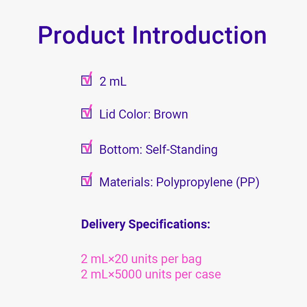 Freezing Vials, 2.0 mL, Self-standing, Brown, Flat cap, bag packing way, Sterile, DNAse&RNAse free, Non-Pyrogenic, 5000piece(s)/case