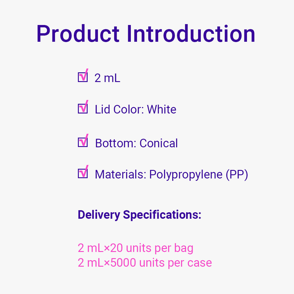 Freezing Vials, 2.0 mL, Conical, White, Flat cap, bag packing way, Sterile, DNAse&RNAse free, Non-Pyrogenic, 5000piece(s)/case