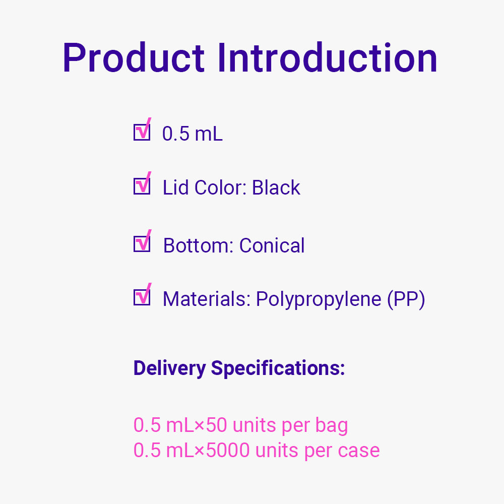 Freezing Vials, 0.5 mL, Conical, Black, Flat cap, bag packing way, Sterile, DNAse&RNAse free, Non-Pyrogenic, 5000piece(s)/case