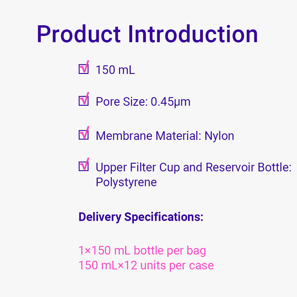 Vacuum Filtration, 0.45 μm, 150 mL, Nylon membrane, Membrane diameter 50 mm, Sterile, 12piece(s)/case