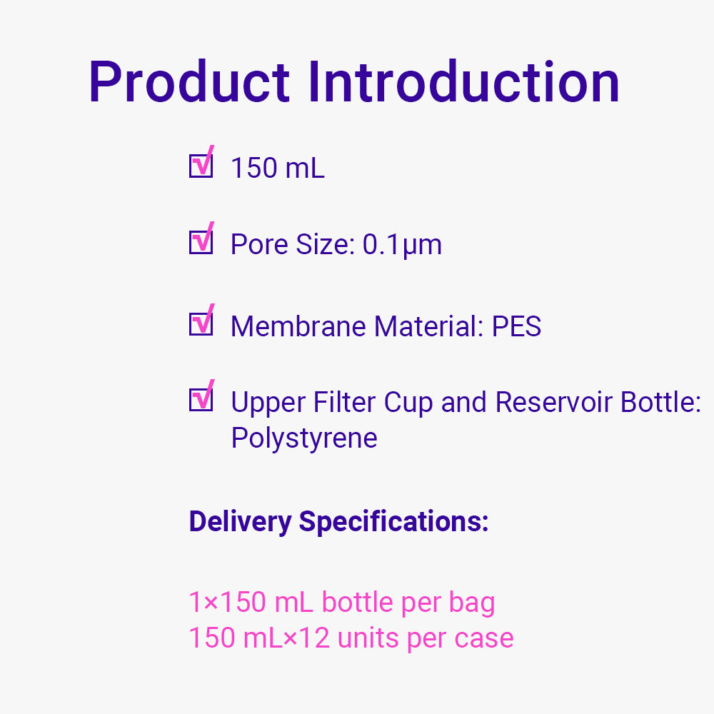 Vacuum Filtration, 0.1 μm, 150 mL, PES membrane, Membrane diameter 50 mm, Sterile, 12piece(s)/case