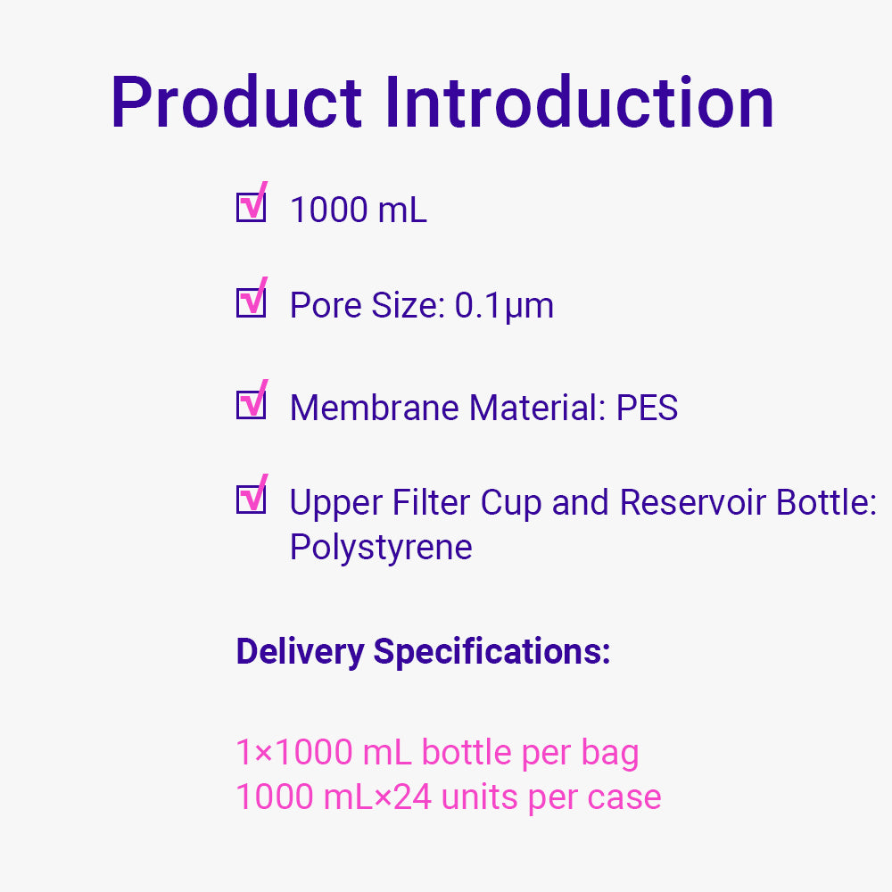 Filter Upper Cup, 0.1 μm, 1000 mL, PES membrane, Membrane diameter 91 mm, Sterile, 24piece(s)/case
