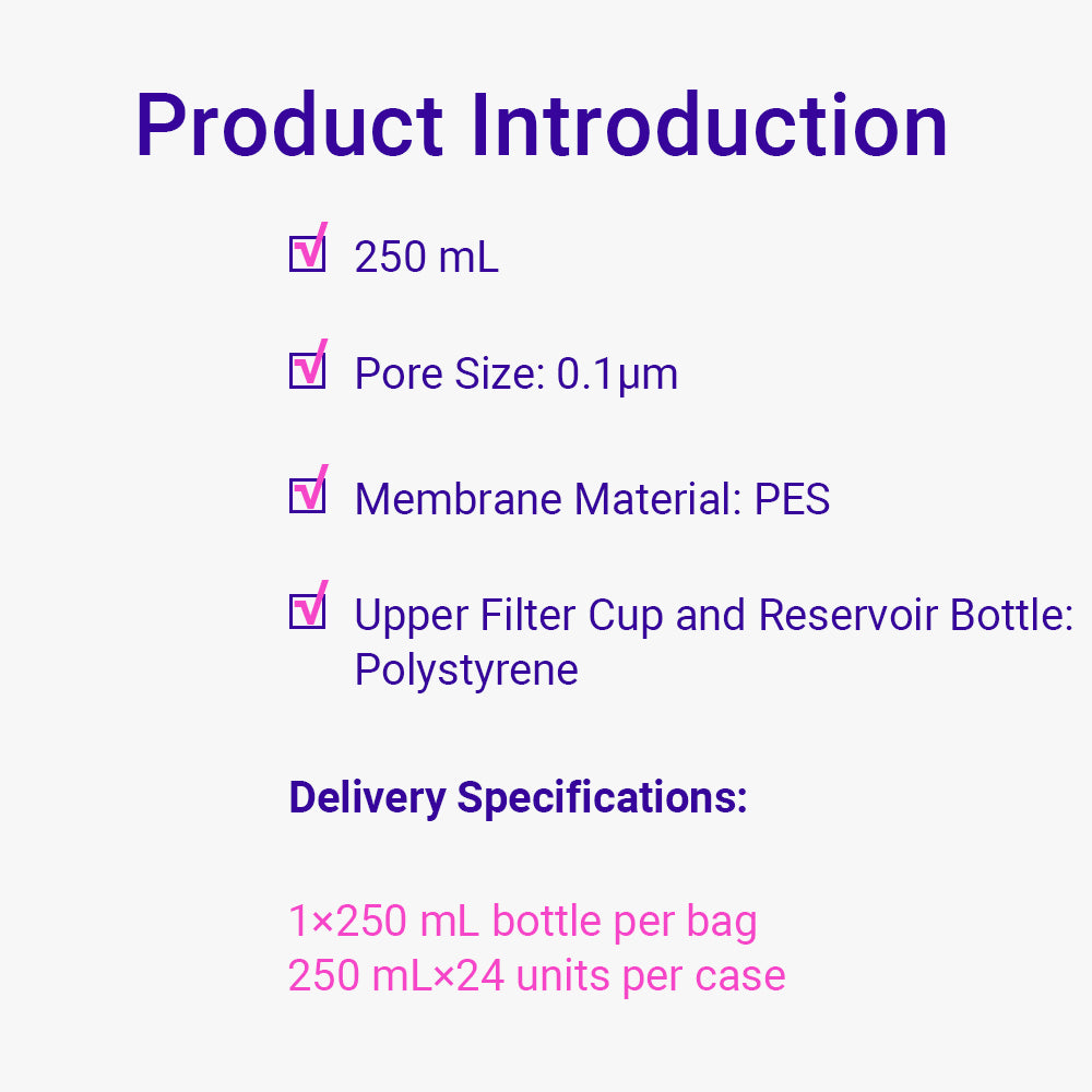 Filter Upper Cup, 0.1 μm, 250 mL, PES membrane, Membrane diameter 50 mm, Sterile, 24piece(s)/case