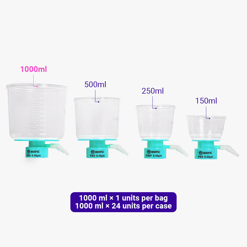 1000 ml steriler Vakuum-Oberbecher, 0,10 µm Porengröße, PVDF-Membran