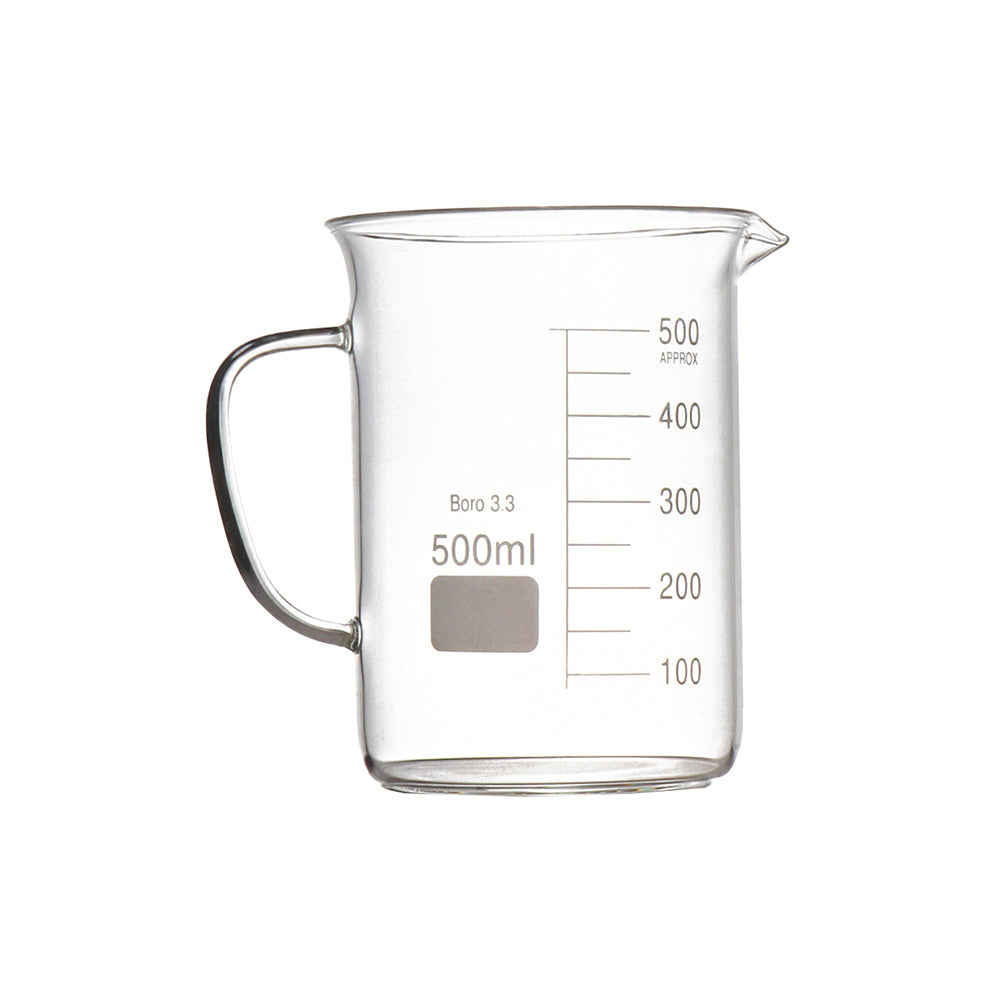 Beaker, Low Form, Graduated with Spout & Handle, Borosilicate 3.3 Glass, 2000mL, 130mm OD×185mm H, 16 pcs/case
