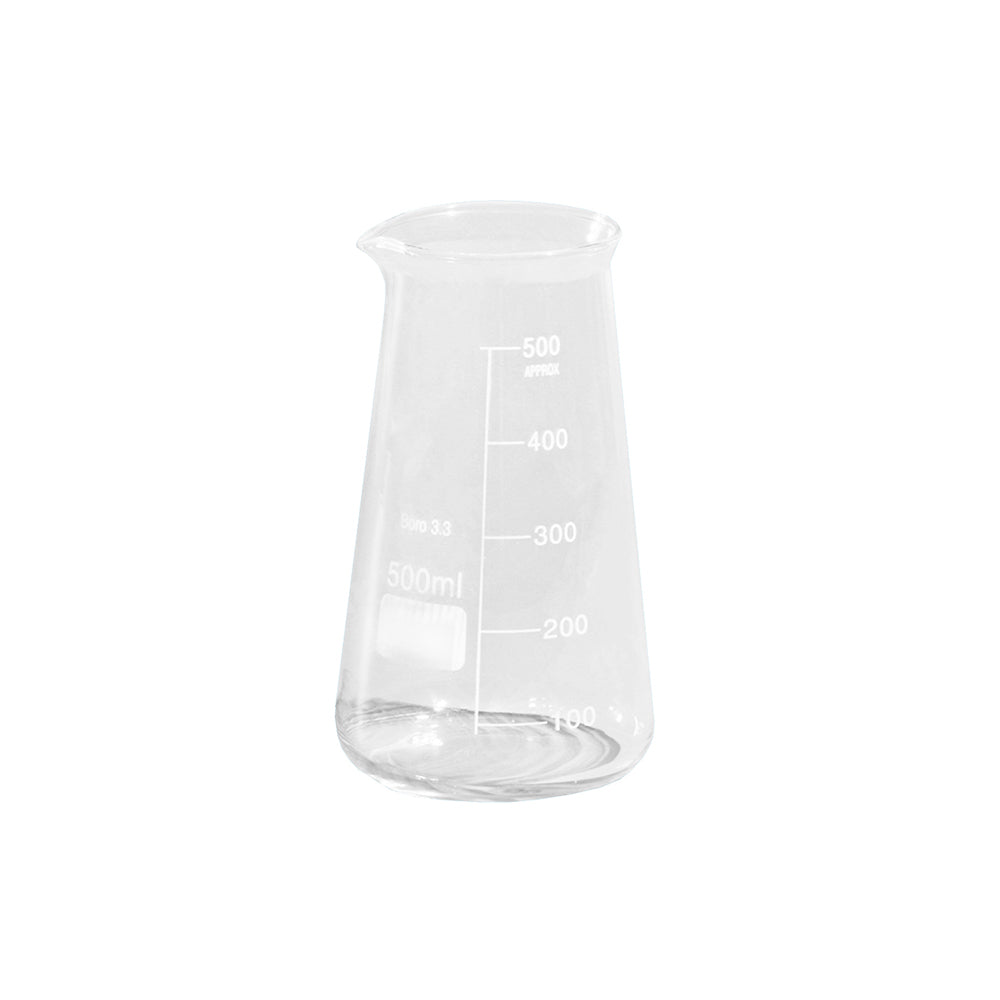Beaker, Conical Shape with Spout, Borosilicate 3.3 Glass, 500mL, Top OD 53mm, Base OD 88mm, 156mm H, 48 pcs/case