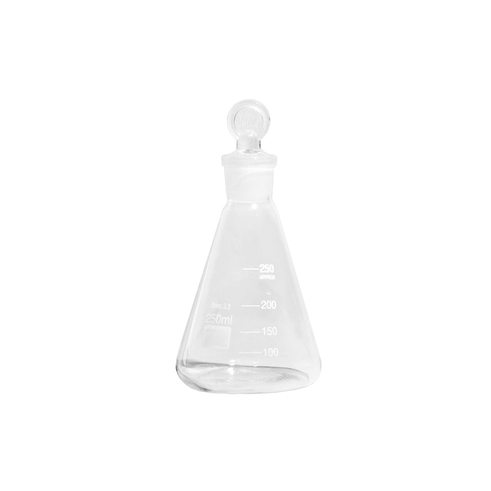 Conical Flask with Ground Glass Stopper, Borosilicate 3.3 Glass, 1000mL, Bottle OD 130mm, 215mm H, 24 pcs/case