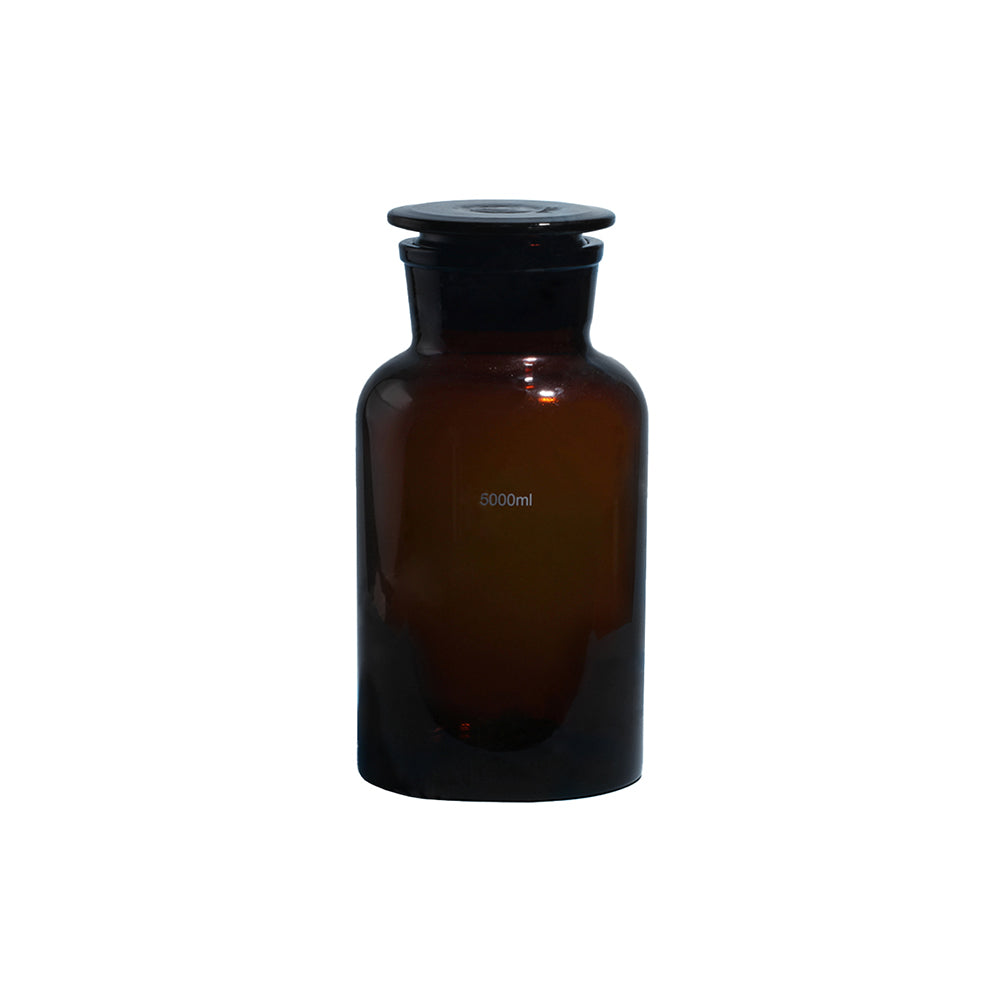 Reagent Bottle, Wide Mouth, Amber Glass, with Glass/Plastic Stopper, 15L, ID 120mm, OD 284mm, H 545mm, 1 pc/case