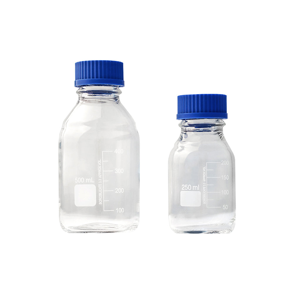 Reagent Bottle, Clear Glass, GL45 Blue Screw Cap, Graduated, 20000mL, Thread OD 45mm, OD 288mm, H 505mm, 2 pcs/case