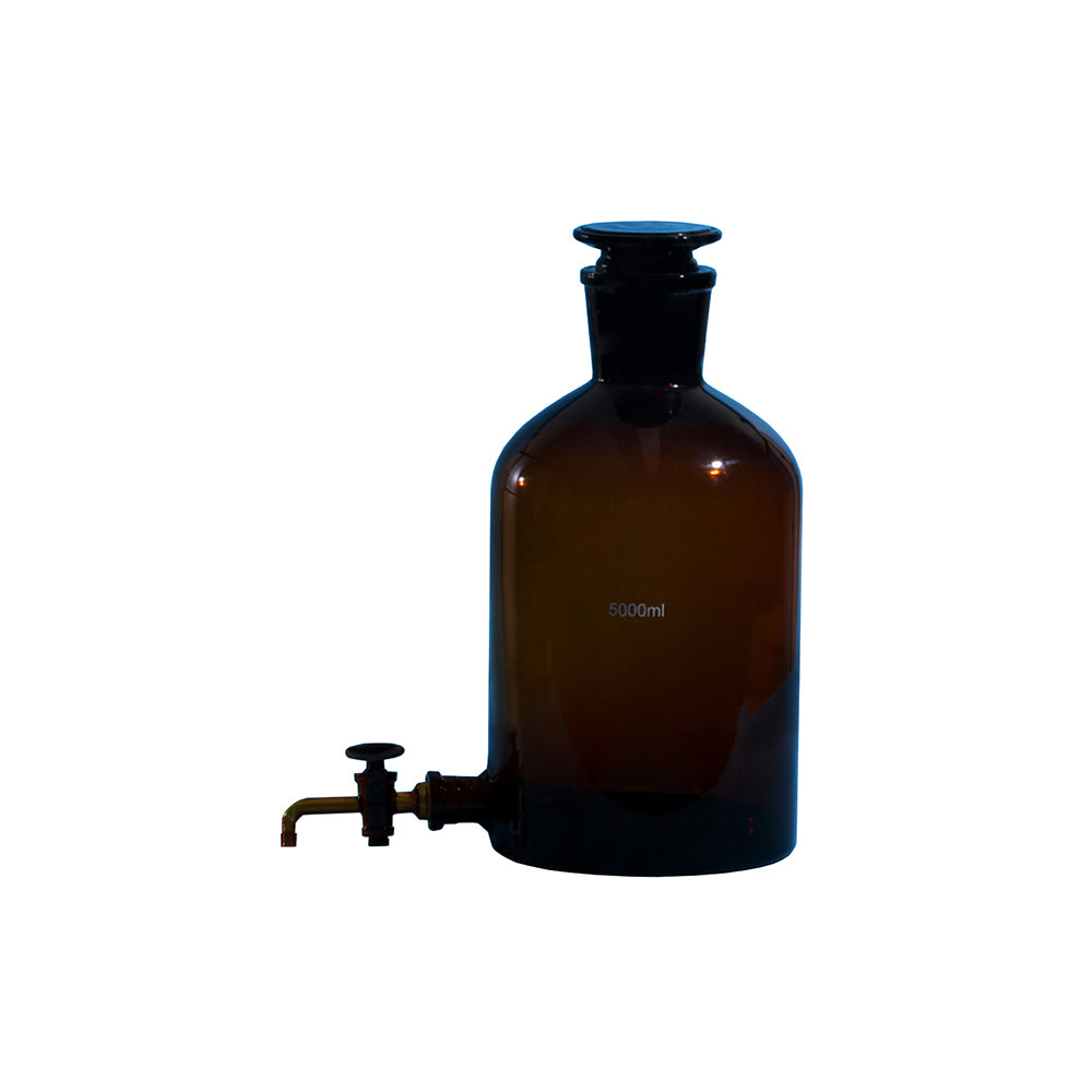 Aspirator Bottle, Amber Glass, with Ground Stopper and Stopcock, 20000mL, Neck ID 68mm, OD 284mm, Lower Mouth OD 38mm, H 545mm, 1 pc/case