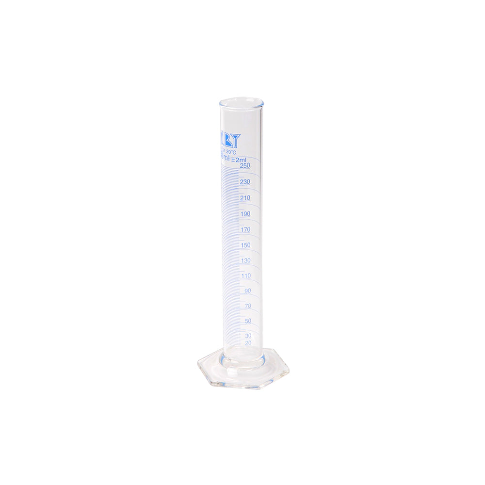 Cylinder, Graduated, Glass Hexagonal Base, Borosilicate 3.3 Glass, 2000mL, 20.0mL Grad, Tol ±20.0mL, Bottle OD 88mm, H 500mm, 8 pcs/case