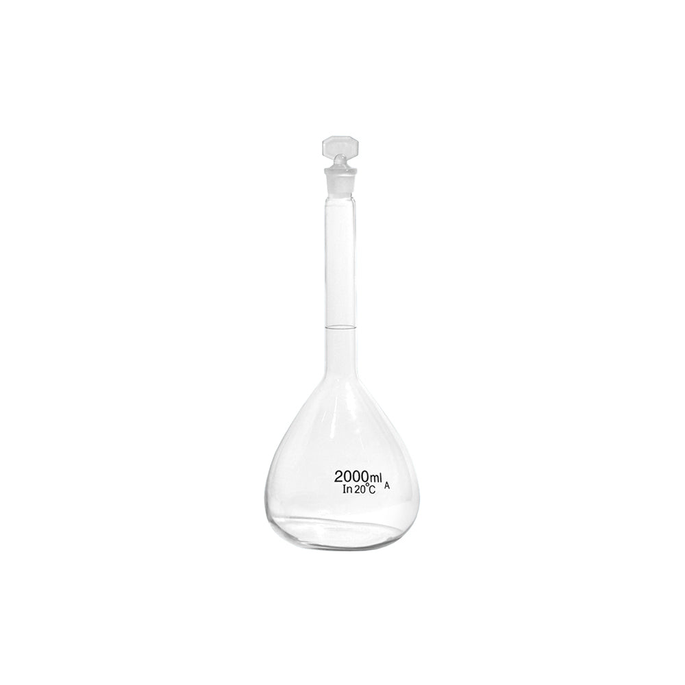 Volumetric Flask, Class A, Single Mark, with Glass/Plastic Stopper, Borosilicate 3.3/Neutral Glass, 5000mL, Tol ±1.2mL, Neck OD 42mm, Ground Mouth 29/32mm, Bottle OD 215mm, H 465mm, 4 pcs/case
