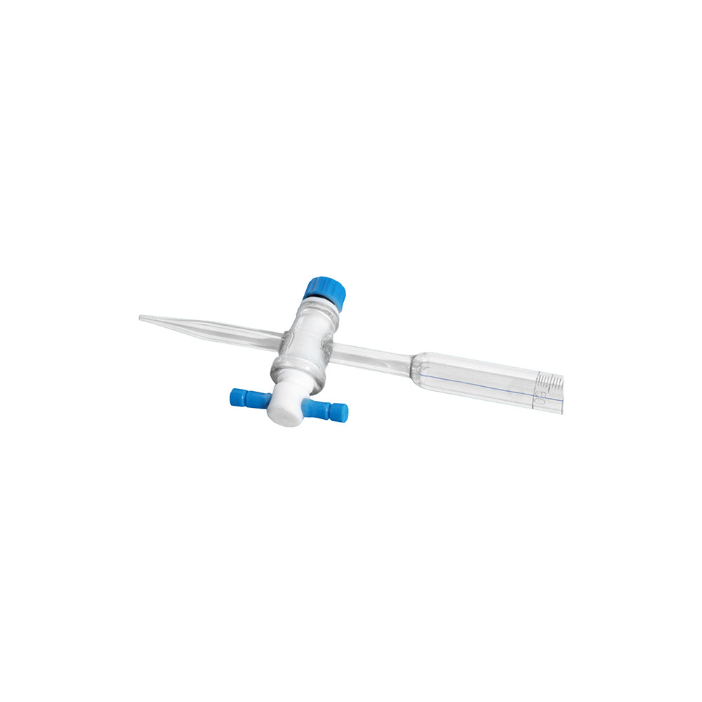 Burette, Schellbach Type, Blue Line, PTFE Stopcock, Class A, 10mL, 0.05mL Grad, Tol ±0.025mL, H 600mm, 60 pcs/case