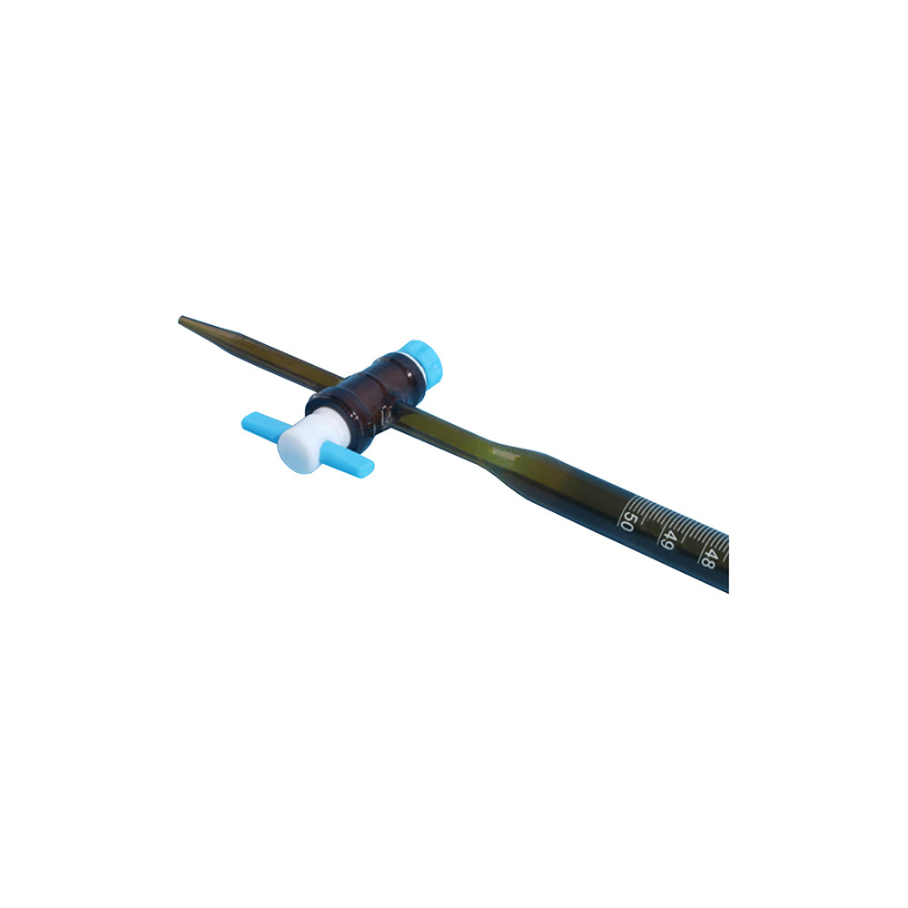 Burette, Amber Glass, PTFE Stopcock, Class A, 100mL, 0.2mL Grad, Tol ±0.10mL, H 860mm, 60 pcs/case