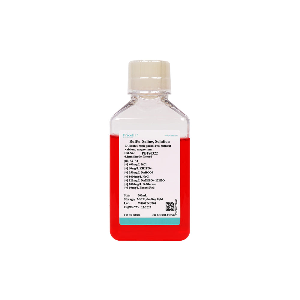 D-Hank's Balanced Salt Solution (D-HBSS), mit Phenolrot, ohne Calcium, Magnesium, 500mL