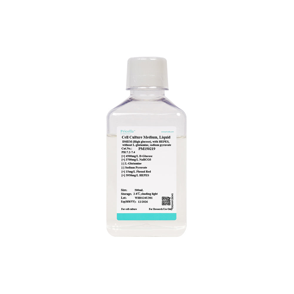 DMEM (hoher Glukosegehalt), mit HEPES, ohne L-Glutamin, Natriumpyruvat, 500 ml
