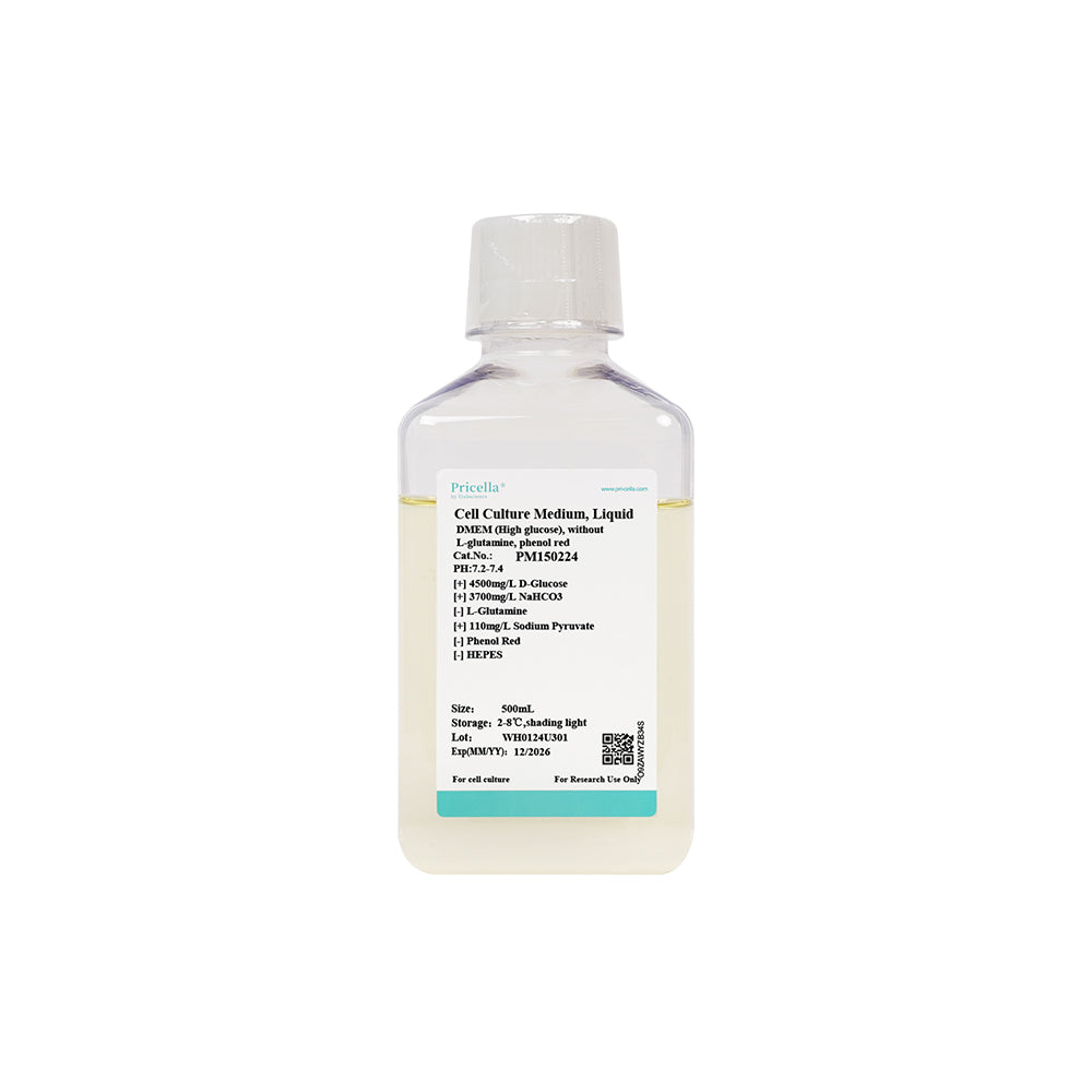 DMEM (hoher Glukosegehalt), ohne L-Glutamin, Phenolrot, 500 ml