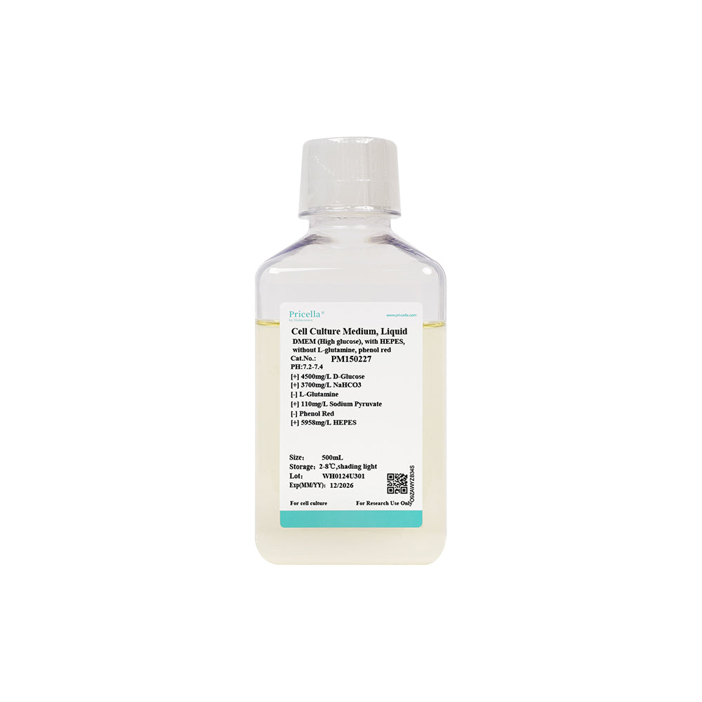 DMEM (hoher Glukosegehalt), mit HEPES, ohne L-Glutamin, Phenolrot, 500 ml