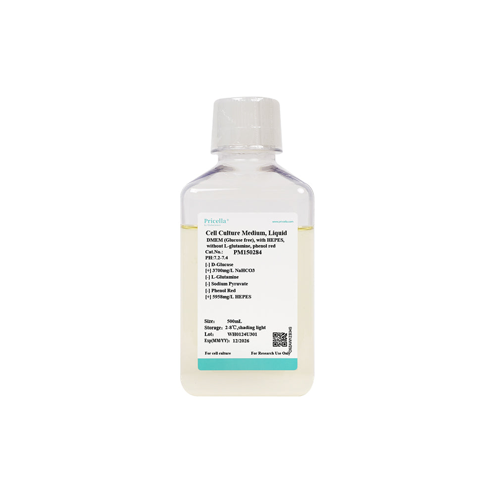 DMEM (Glucosefrei), mit HEPES, ohne L-Glutamin, Natriumpyruvat, Phenolrot, 500mL