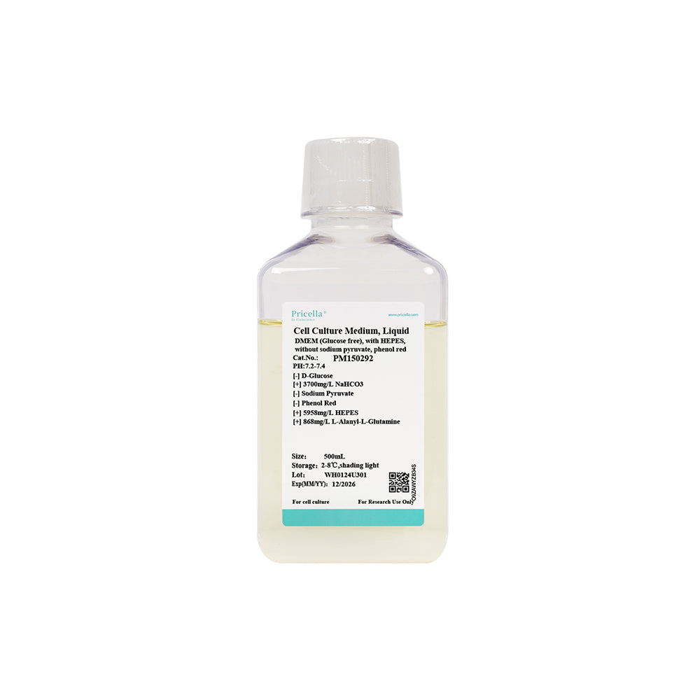 DMEM (Glucosefrei), mit L-Alanyl-L-Glutamin, HEPES, ohne Natriumpyruvat, Phenolrot, 500mL