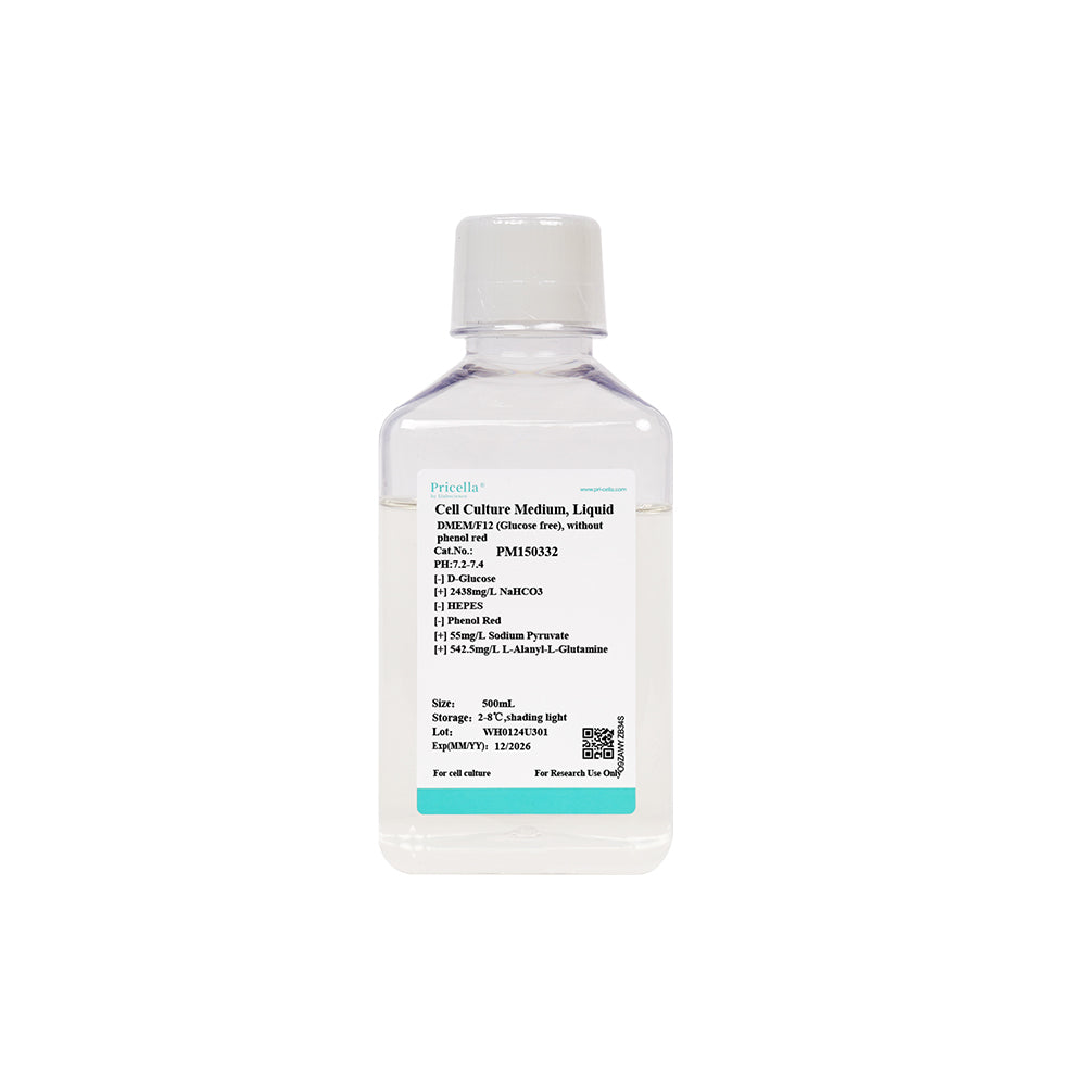 DMEM/F12 (Glucosefrei), mit L-Alanyl-L-Glutamin, ohne Phenolrot, 500mL