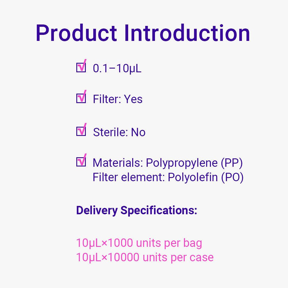 ZEROTIP®  Super low retention tips, 0.1～10 μl, Super low retention tips, Long size, Filter, bag packing way, Natural Color, DNAse&RNAse Free, non-Sterile (ZEROTIP), 10000piece(s)/case
