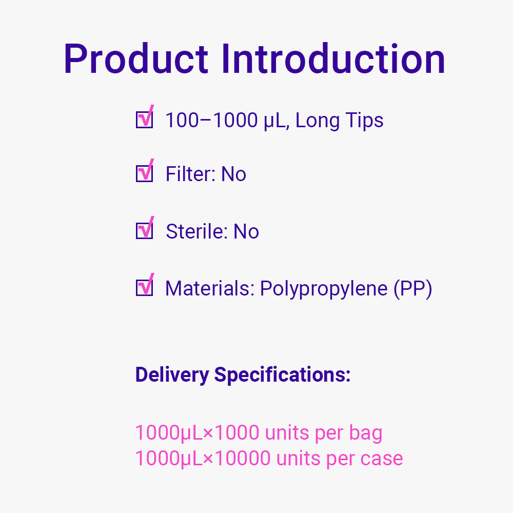 Pipette Micro Tips, Blue, bag packing way, DNAse&RNAse Free, non-Sterile, no filter