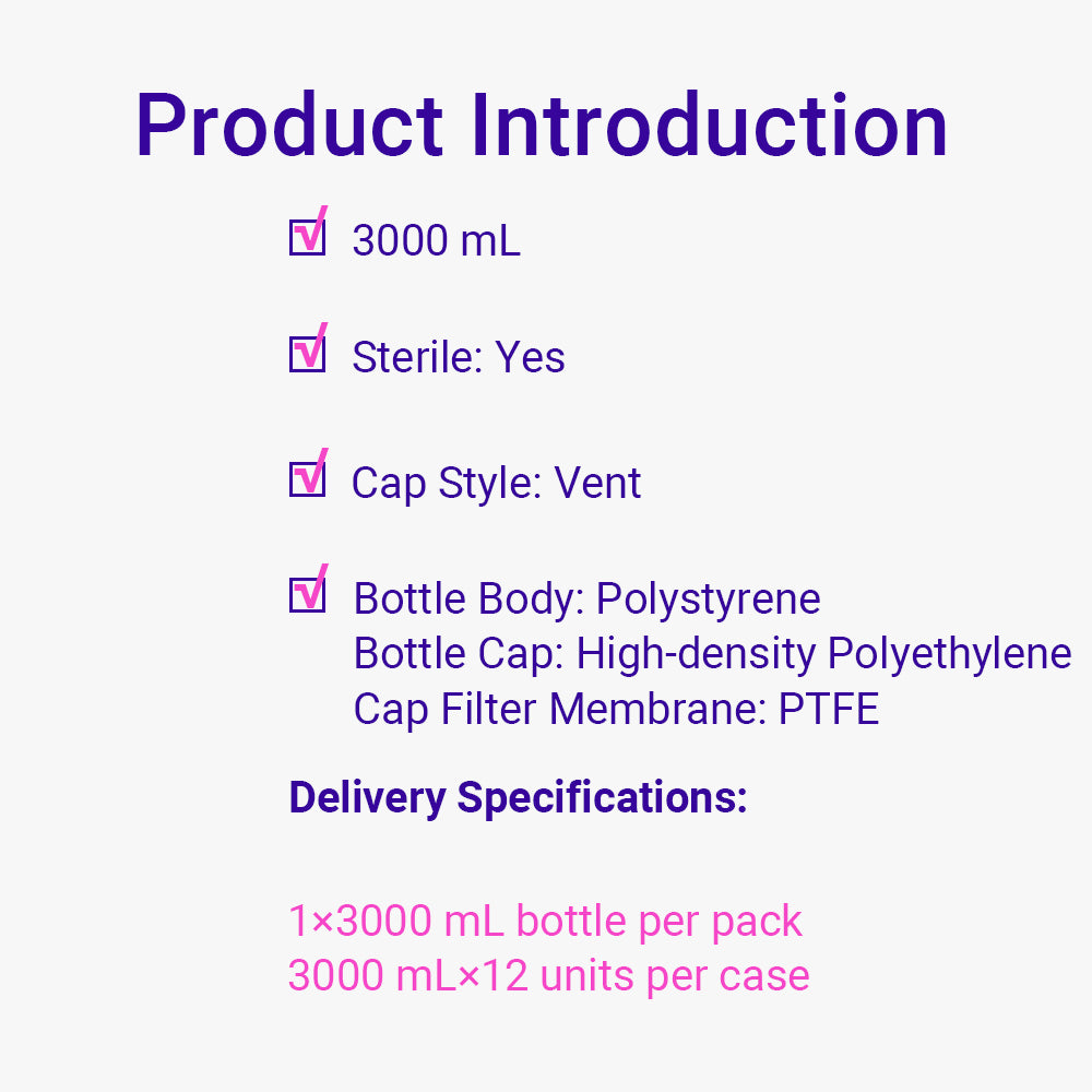 Roller Bottles for Cell and Tissue Culture(Easy rotation cover), 3000 mL, Non-treated, w/plug seal cap, Sterilized, 12piece(s)/case