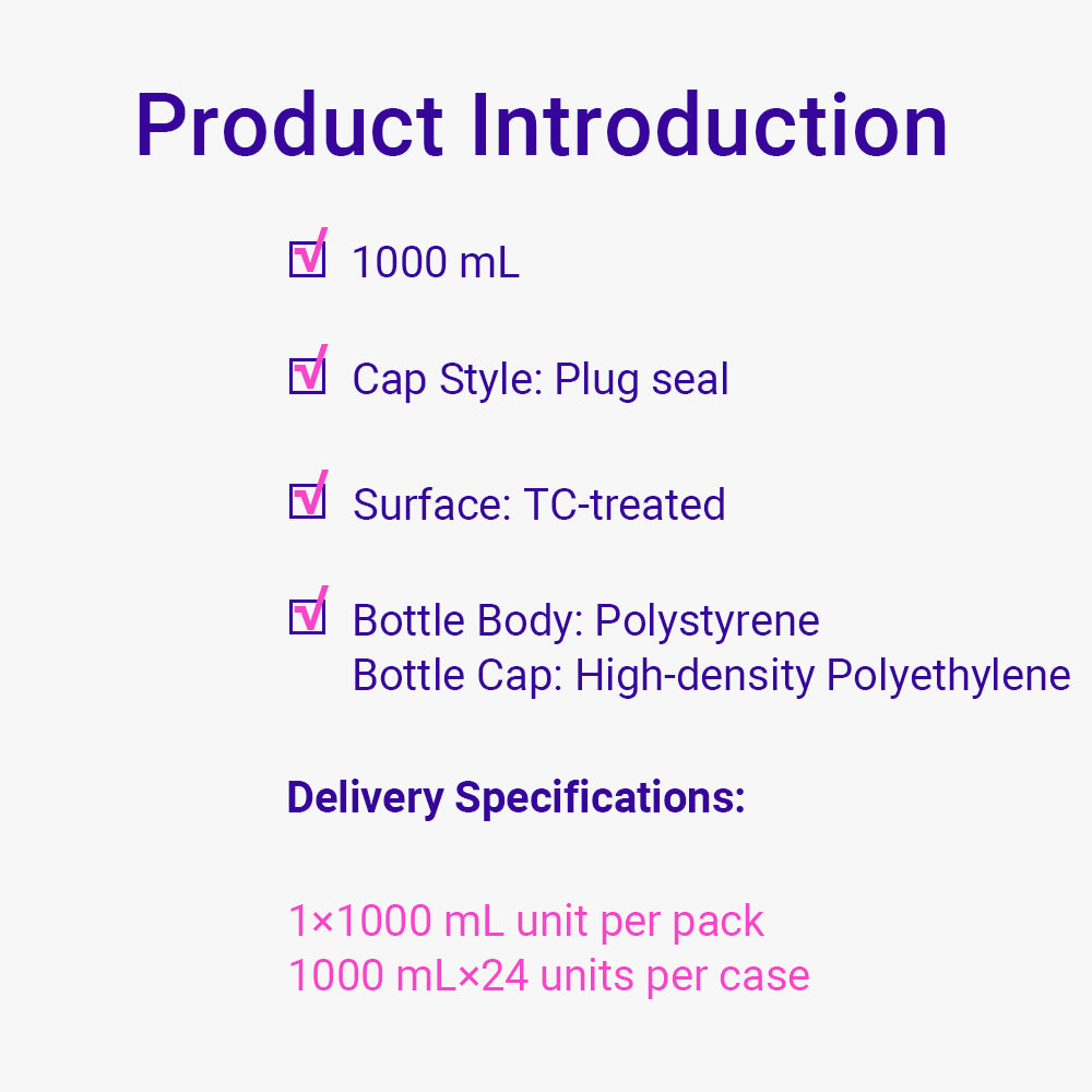 Roller Bottles, 1000 mL, 490 cm², TC-treated, Plug seal, 24piece(s)/case