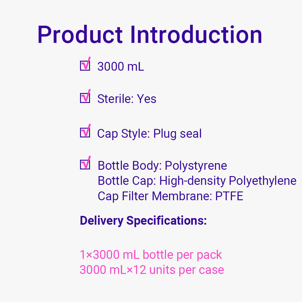 Roller Bottles for Cell and Tissue Culture(Easy rotation cover), 3000 mL, Treated, w/plug seal cap, Sterilized, 12piece(s)/case