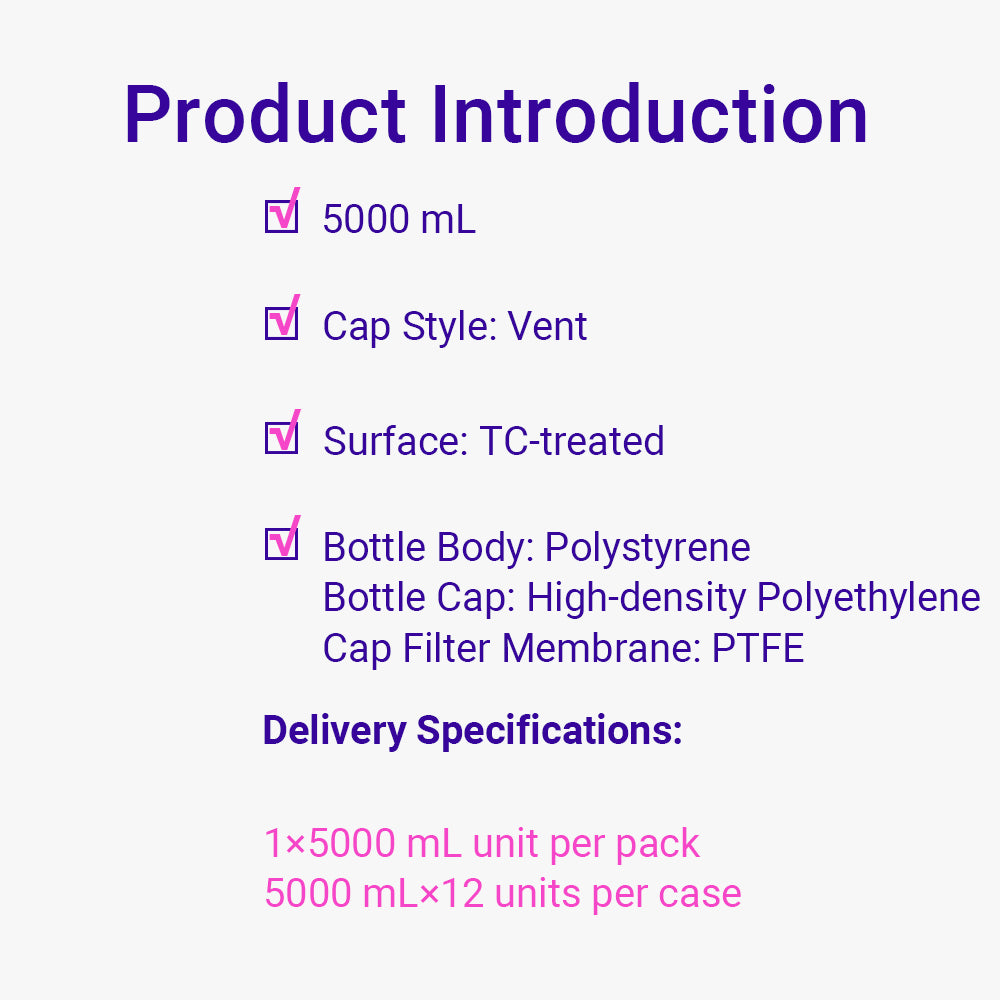 Roller Bottles, 5000 mL, 4250 cm², TC-treated, Vent cap Sterile, 12piece(s)/case