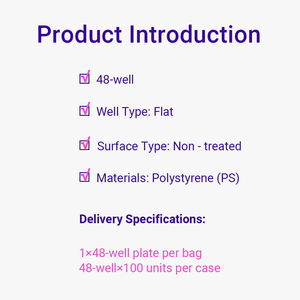 Cell and Tissue Culture Plates, 48 well, Non-treated, Sterile, 100piece(s)/case
