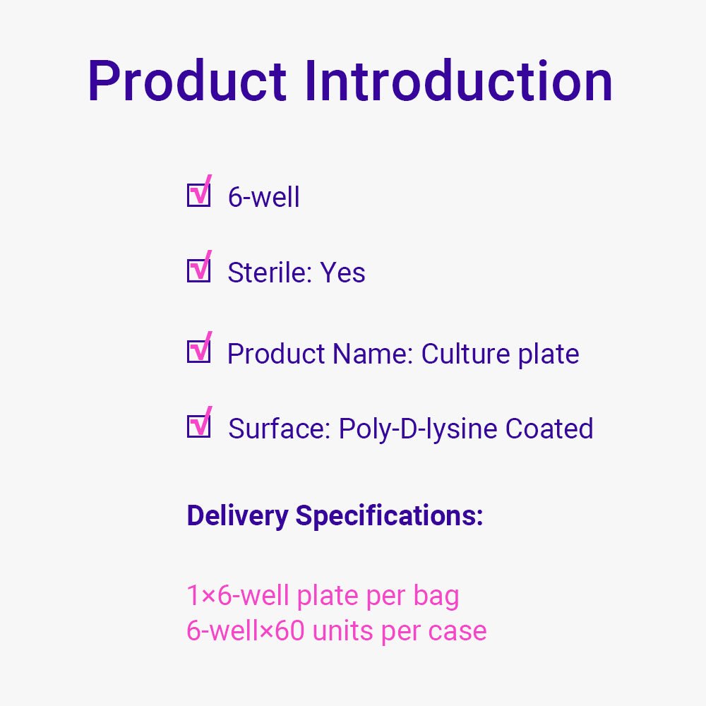 Poly-Lysine Surface Culture Plate, 6 well, Polylysine, Surface treatment, no DNA/RNA, no pyrogen, Sterilized, 60piece(s)/case